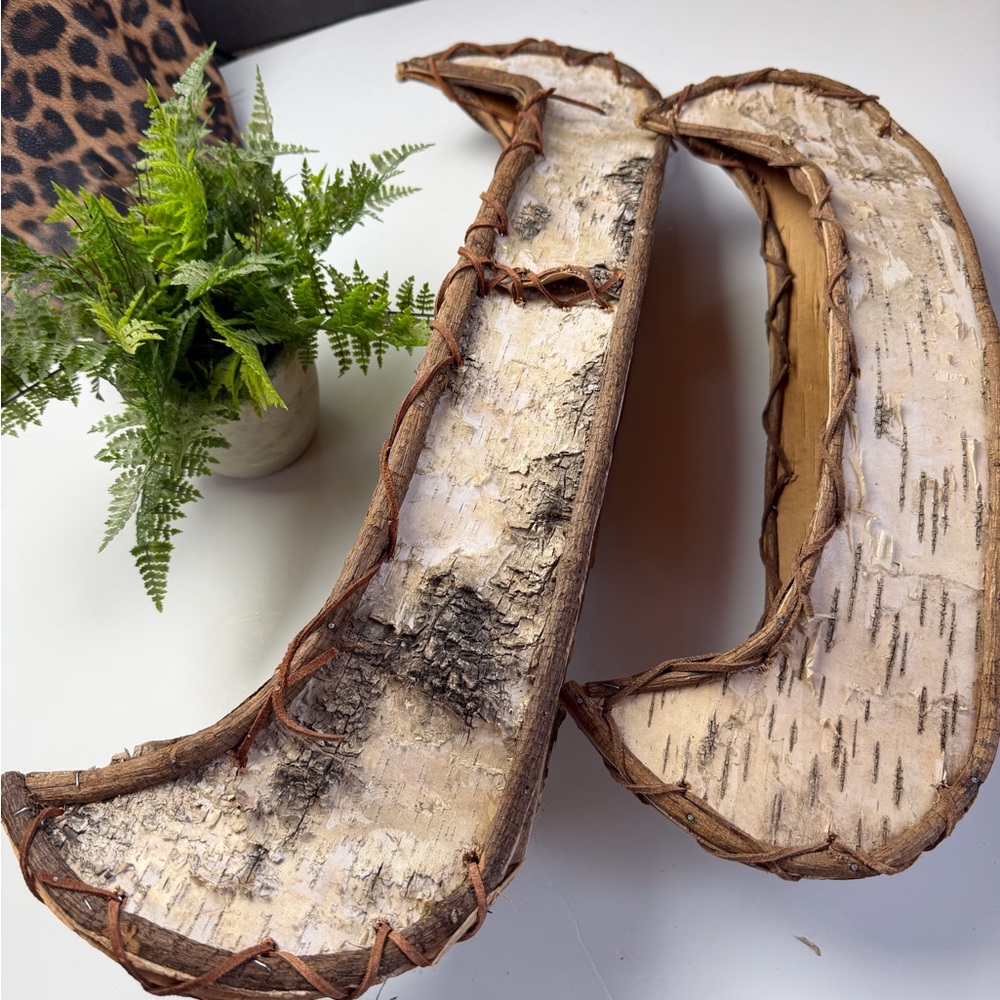 Two Rustic Birch Wood Decorative Canoes - Picture 4 of 14